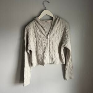 Y2K Bella Swan Grey Cableknit Zip up Cardigsn Sweater size Small‎